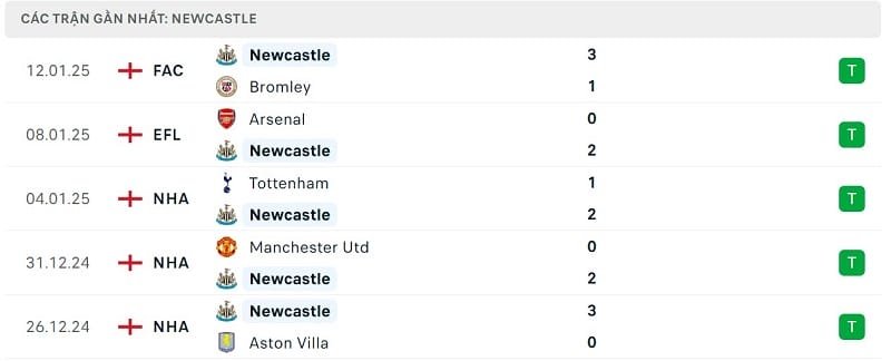 Phong độ Newcastle.
