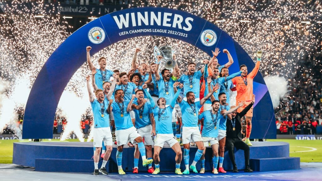 Câu lạc bộ bóng đá Man City vô địch Champions League và hoàn tất cú ăn ba lịch sử.