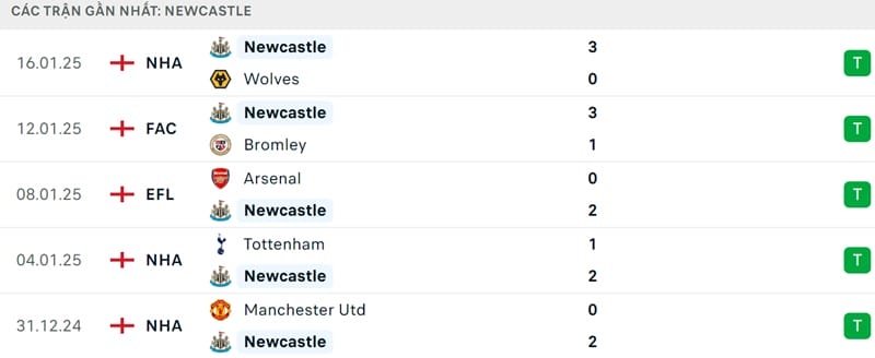 Phong độ của Newcastle