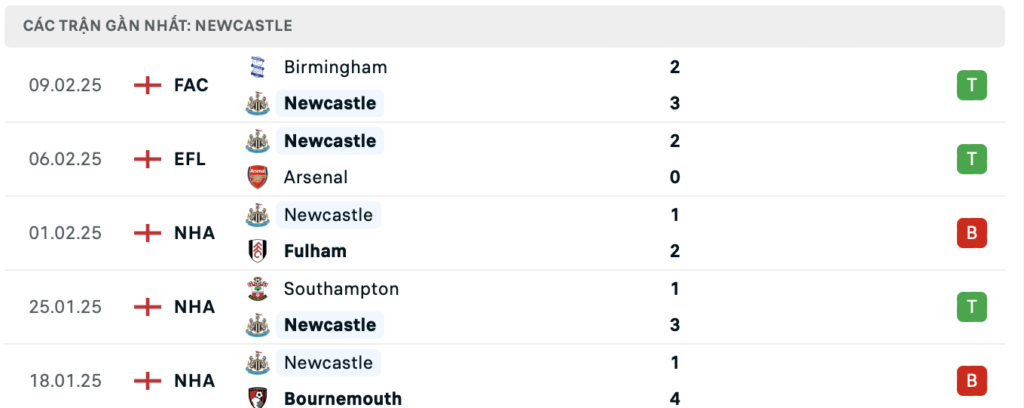 Phong độ Newcastle
