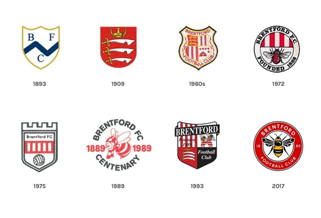 Huy hiệu CLB Brentford qua các thời kỳ.