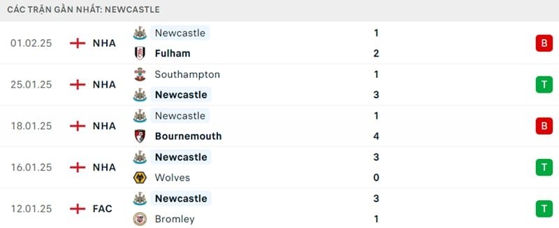Phong độ của Newcastle